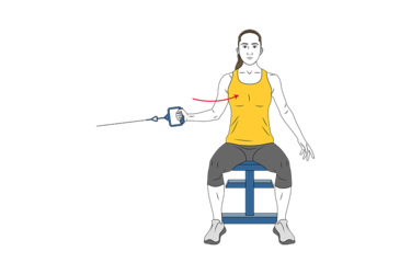 Aducción y rotación de hombro con polea sentado