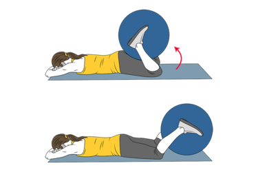 Flexion de rodilla boca abajo con pelota de pilates