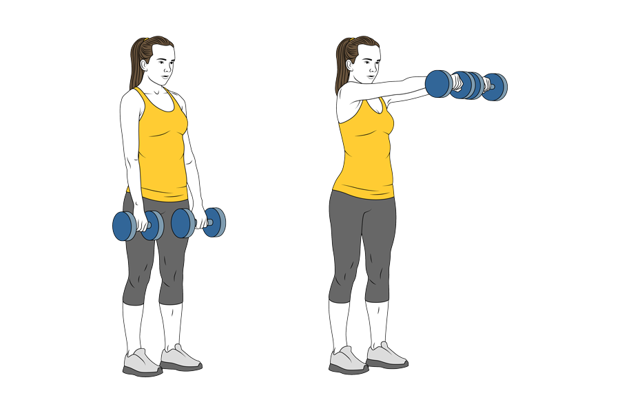 Two arm front dumbbell raise