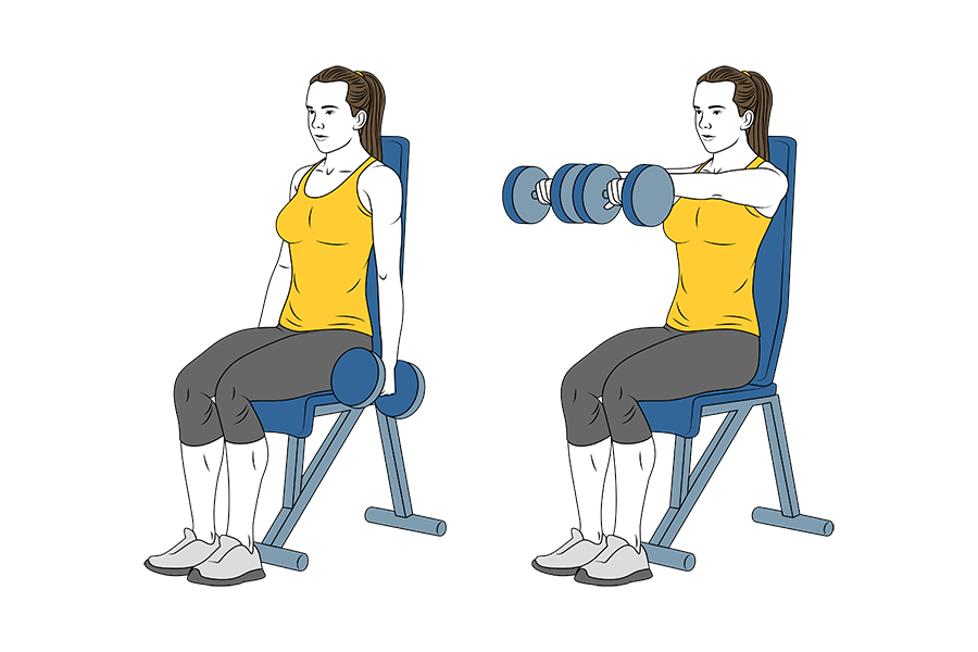 SEATED FRONT RAISES WITH DUMBBELLS