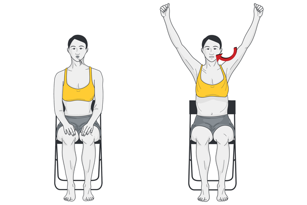 RIB CAGE BREATHING WITH ARMS MOVEMENT. SITTING.