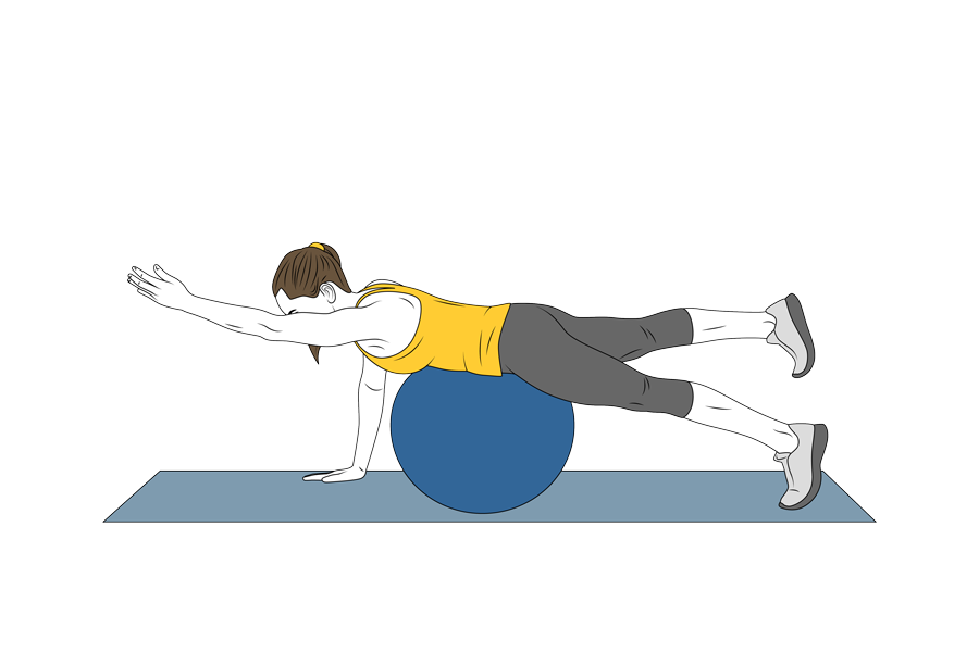 Leg and arm extension on fitball