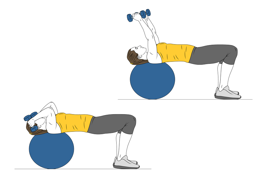 DUMBBELL TRICEP EXTENSION ON STABILITY BALL