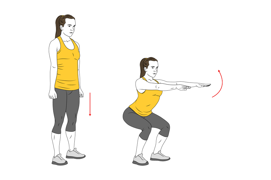 Half squat raising arms