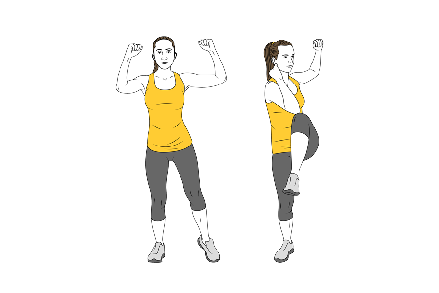 STANDING ELBOW-TO-KNEE CRUNCH