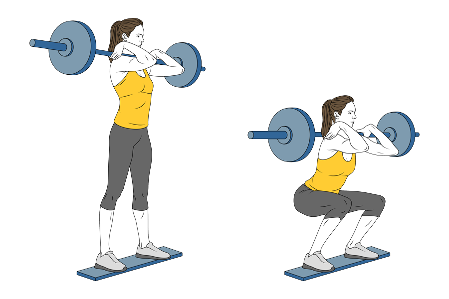 BARBELL FRONT SQUAT WITH HEELS ELEVATED